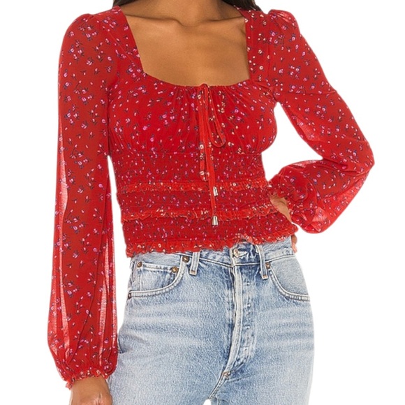 EUC Free People Lolita Red Floral Top Size Small - Picture 1 of 12